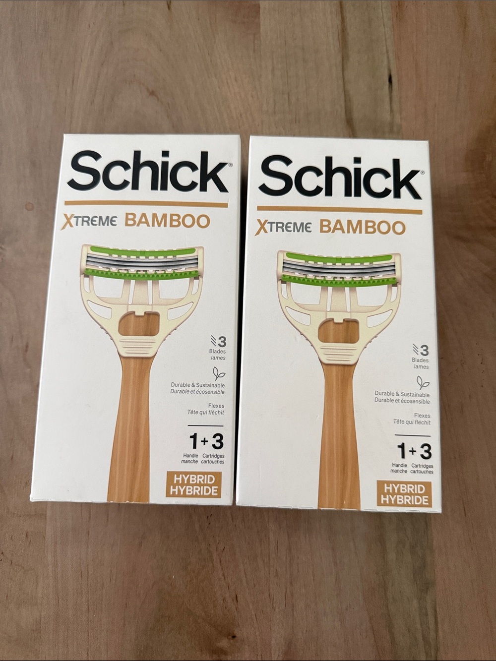 Schick Xtreme Bamboo Hybrid Razor - Natural Wood Handle with Green Accents